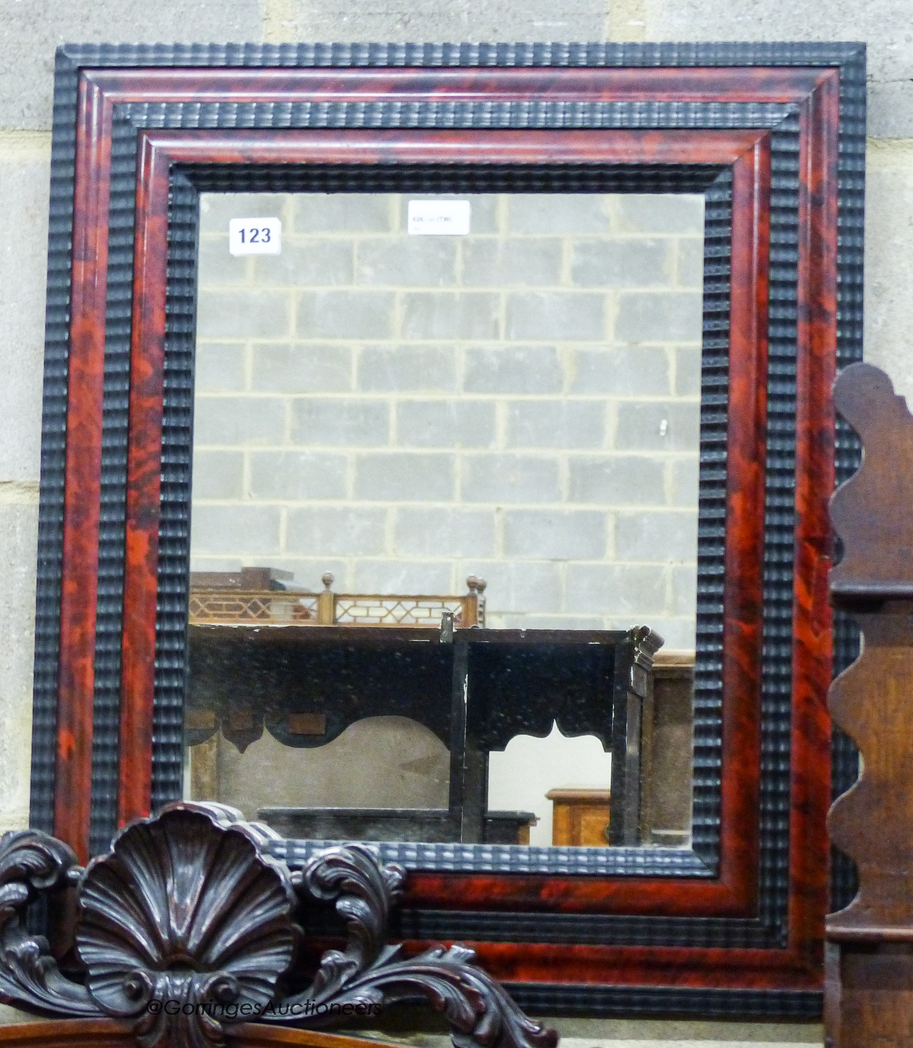 A 19th century Flemish tortoiseshell and ebonised rectangular wall mirror, width 52cm, height 60cm